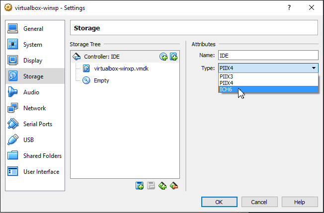 VirtualBox VM Storage Settings VM Settings Example